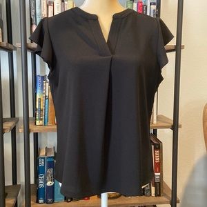Calvin Klein Flutter Sleeve Black Blouse, Size LP